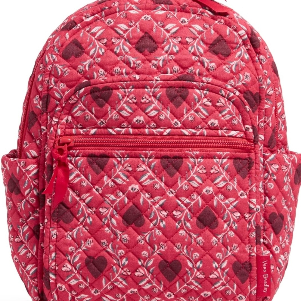 Vera Bradley Cotton Small Backpack Bag Imperial Hearts Red Love